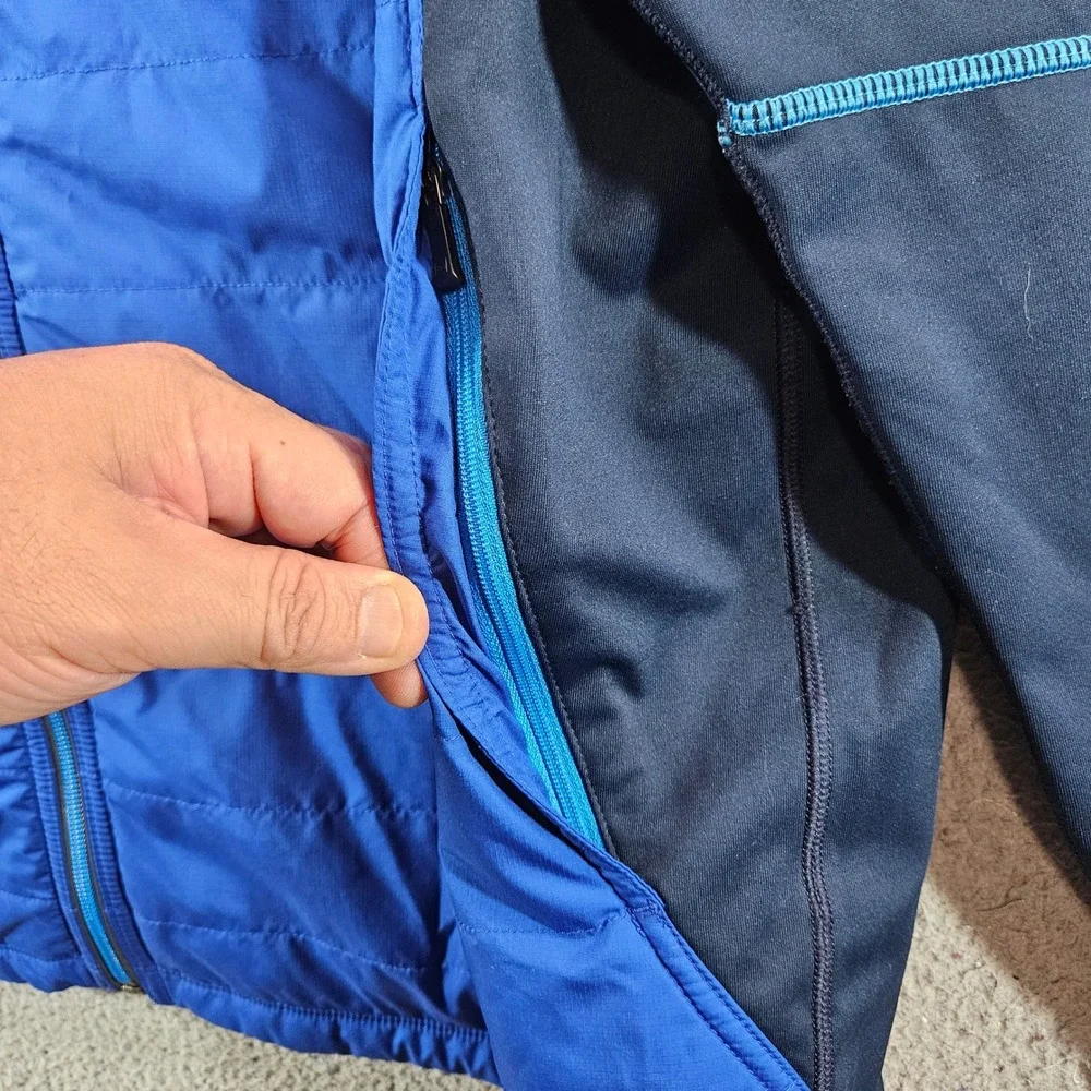 REI Mens XL Blue Hybrid Quilted Insulated Full Zip Jacket Thumbholes